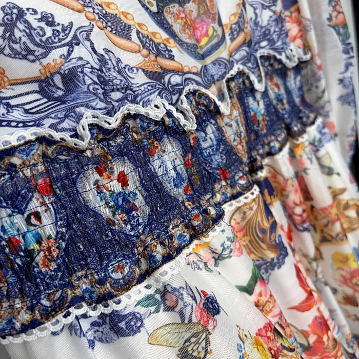 Vintage Floral Print V-Neck Fitted Long Sleeve Maxi Dress