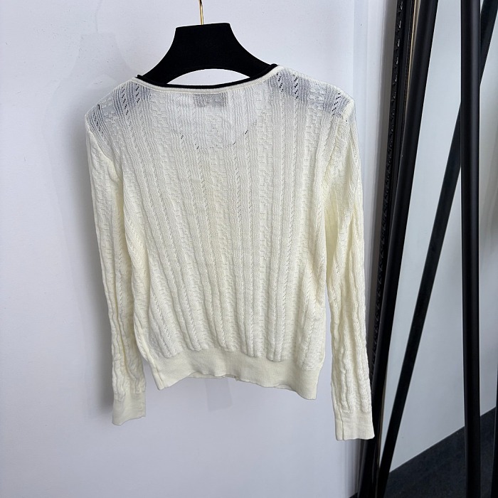 Bow Tie Ribbed Knit Cardigan With Letter Detail