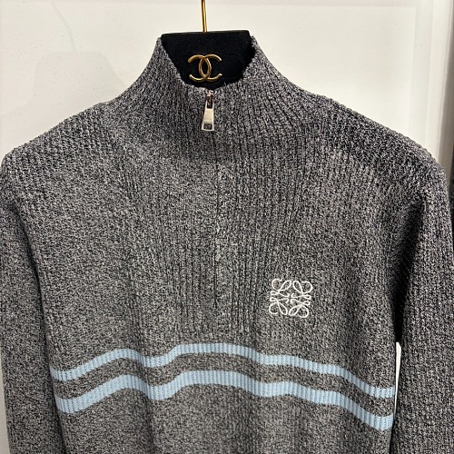 Contrast Striped Half Zip Embroidered Wool Knit Pullover