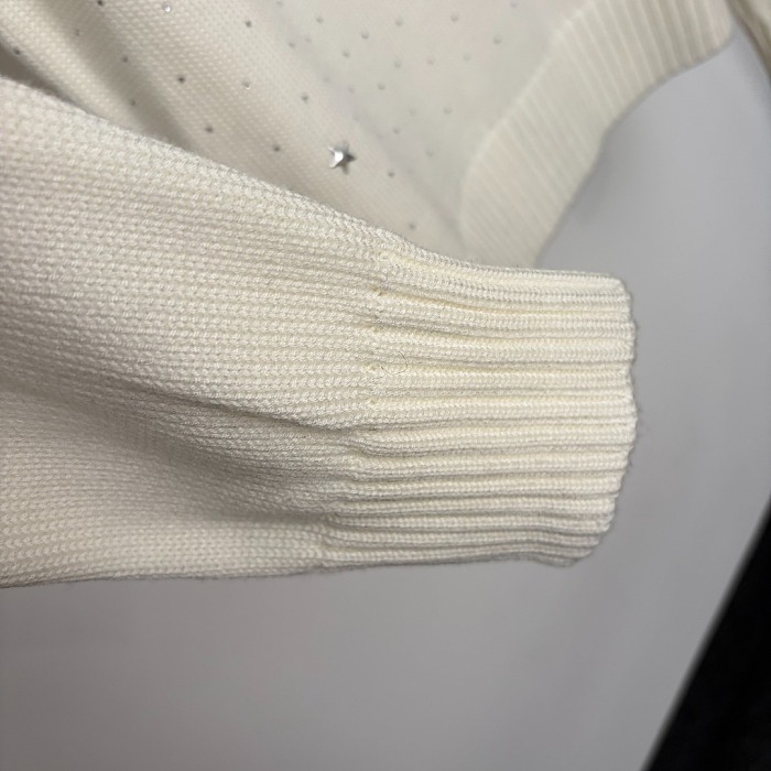 Star Rhinestone Letter Embroidered Crew Neck Knit Pullover Sweater