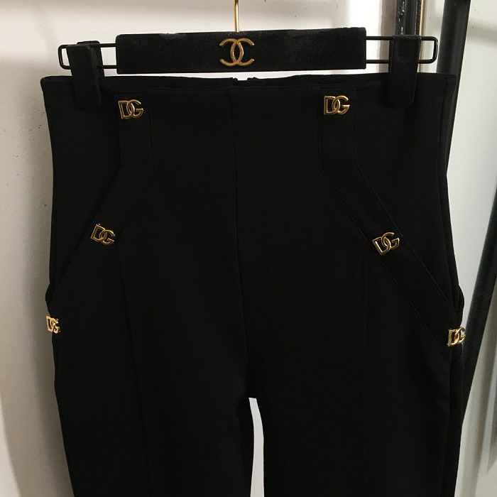 Metallic Hardware Accent High Waist Slim Fit Skinny Pants