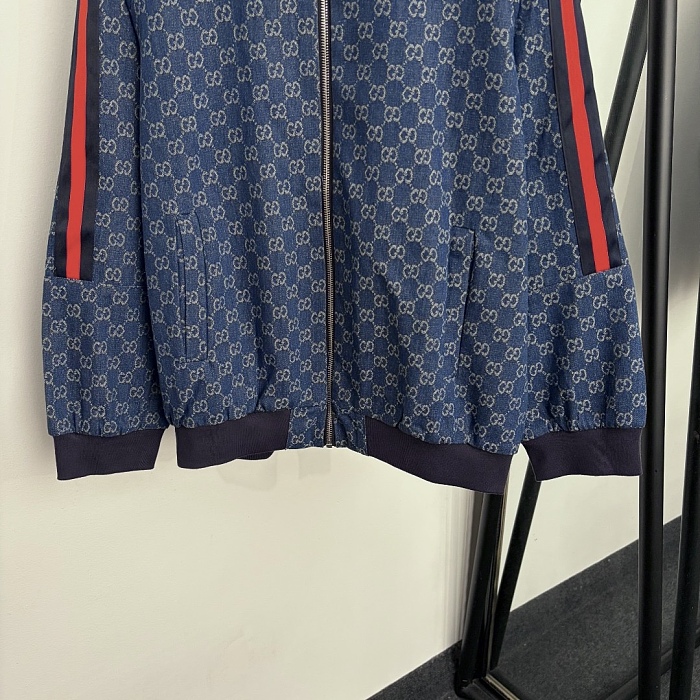 Monogram Jacquard Long Sleeve Denim Jacket And Side Stripe Wide Leg Jeans Set