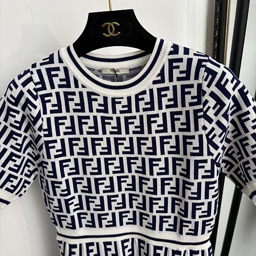 Monogram F Letter Jacquard Fitted Knit Mini Dress