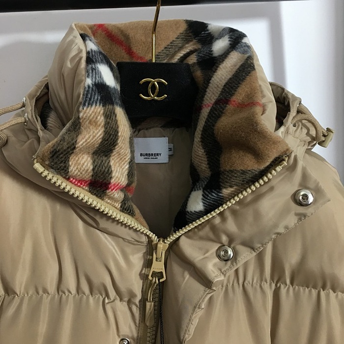 Plaid Trim Letter Graphic Faux Fur Collar Hooded Puffer Jacket