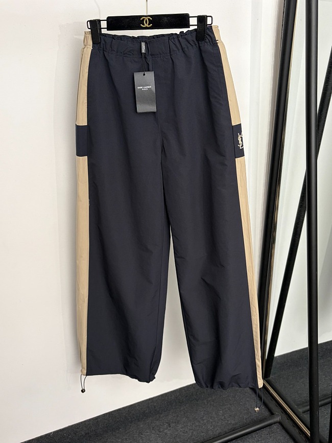 Letter Embroidered Contrast Trim Elastic Waist Casual Straight Leg Pants