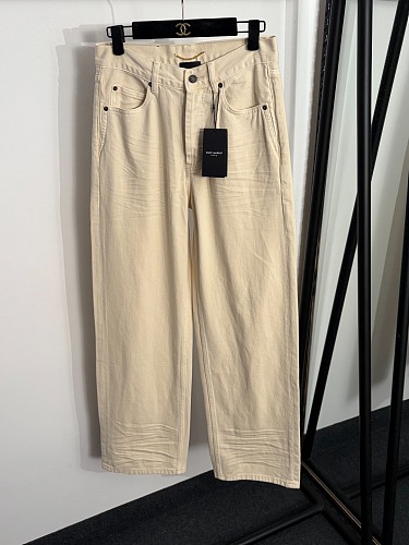 High Waist Straight Leg Denim Pants In Off White