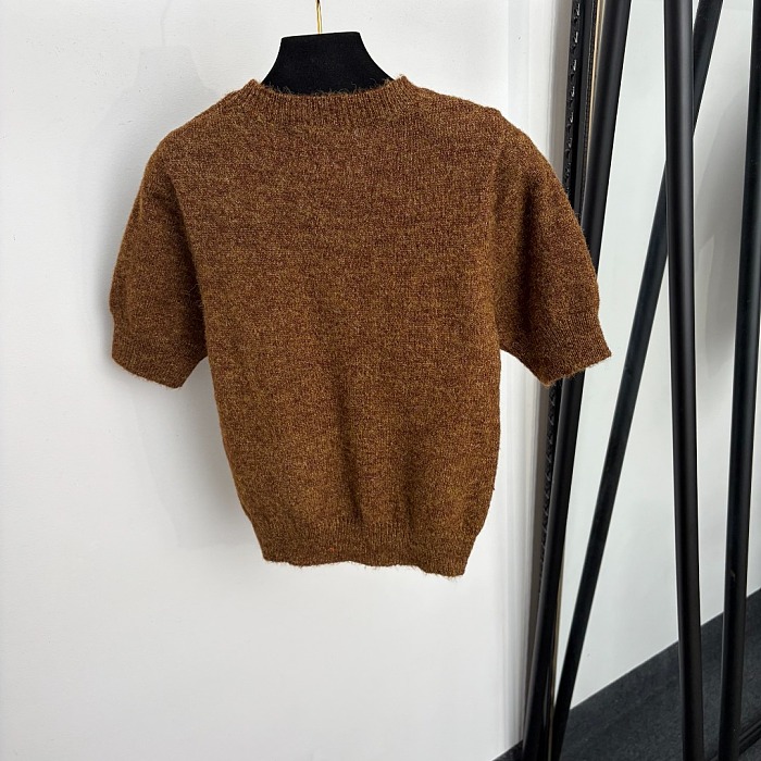 Letter Print Knit Pullover Short Sleeve Top