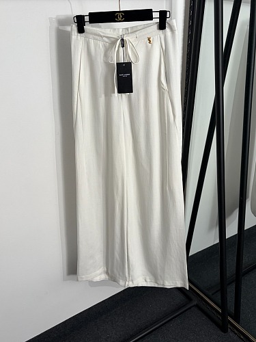 High Waist Letter Hardware Drawstring Linen Wide Leg Pants