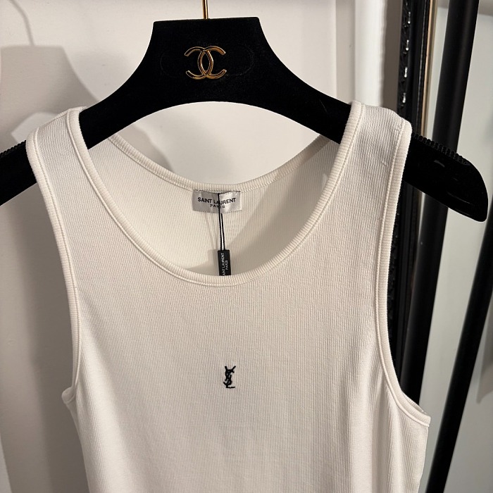 Minimalist Letter Embroidery Slim Fit Pure Cotton Tank Top