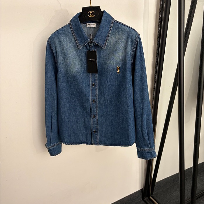 Chest Letter Embroidered Denim Shirt Jacket