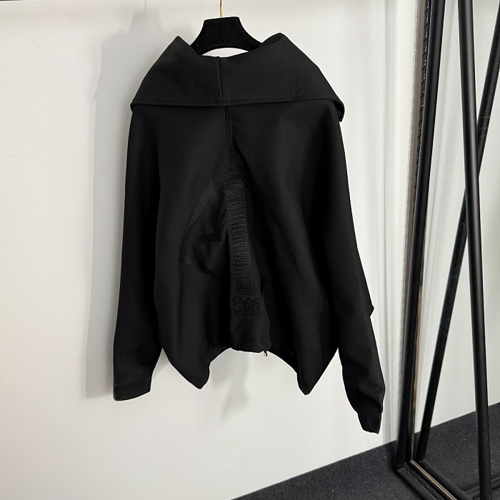 Metallic Zip Batwing Sleeve Oversized Lapel Jacket