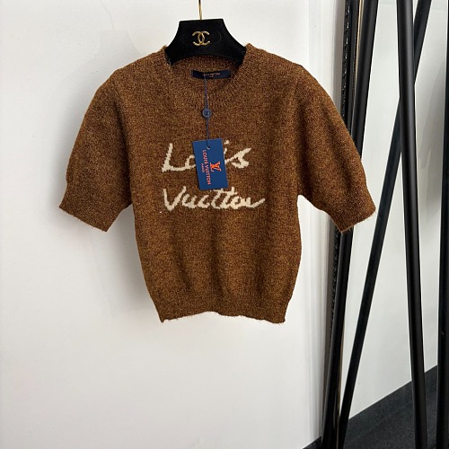 Letter Print Knit Pullover Short Sleeve Top