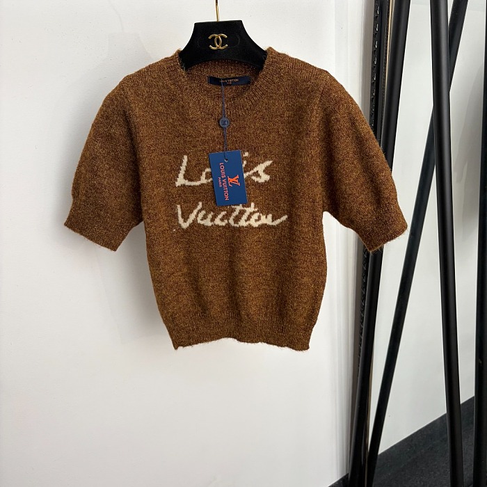 Letter Print Knit Pullover Short Sleeve Top