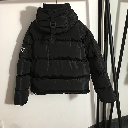 Letter Print Plaid Faux Fur Collar Hooded Puffer Jacket