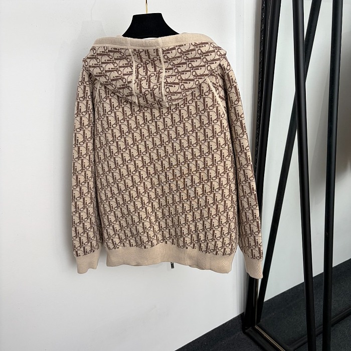 Reversible Letter Print Hooded Cashmere Knit Cardigan Coat