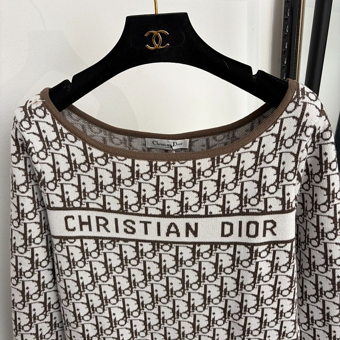 Shimmer Monogram Jacquard Boat Neck Long Sleeve Knit Sweater