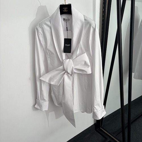 Oversized Bow Front Long Sleeve Button Up Shirt