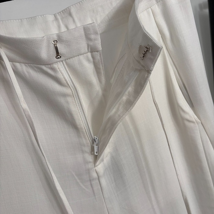 High Waist Letter Hardware Drawstring Linen Wide Leg Pants