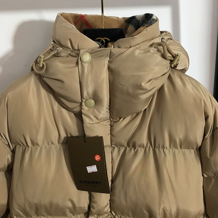 Letter Print Plaid Faux Fur Trim Hooded Padded Puffer Jacket