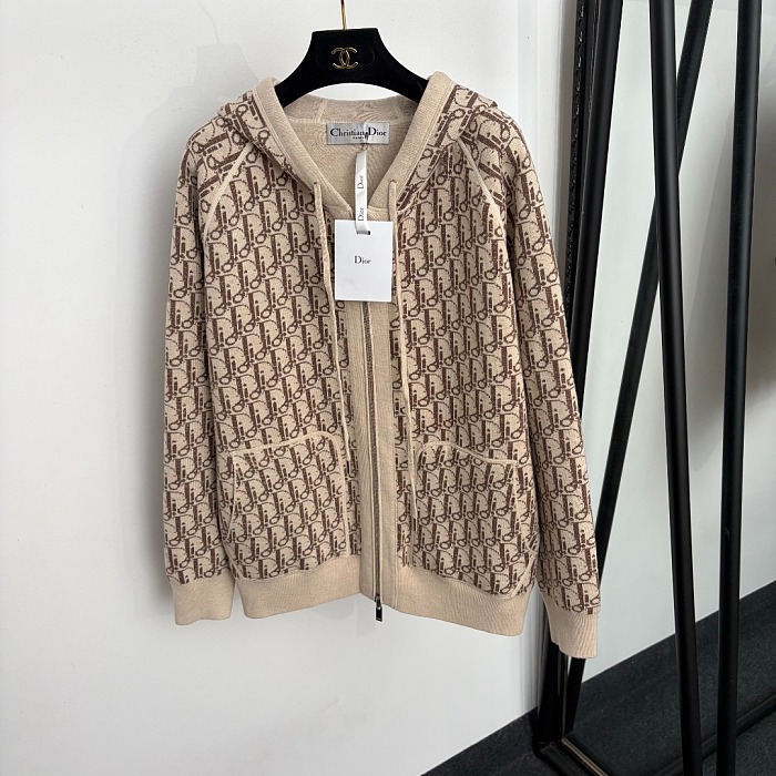 Reversible Letter Print Hooded Cashmere Knit Cardigan Coat