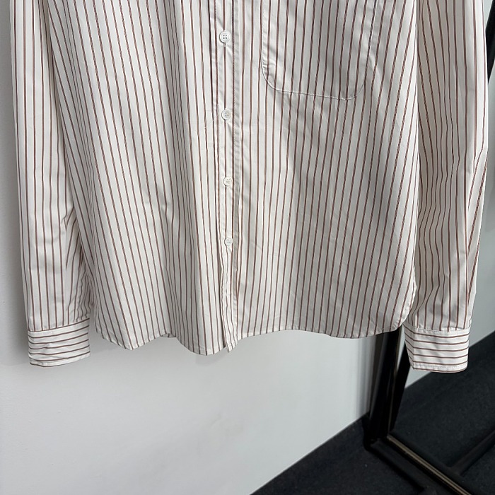 Classic Striped Letter Embroidered Single Pocket Button Down Shirt