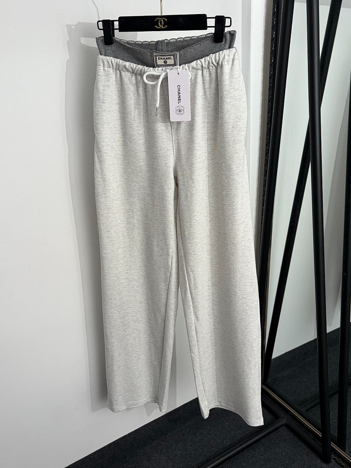 Colorblocked High Waist Faux Two Piece Patchwork Casual Trousers