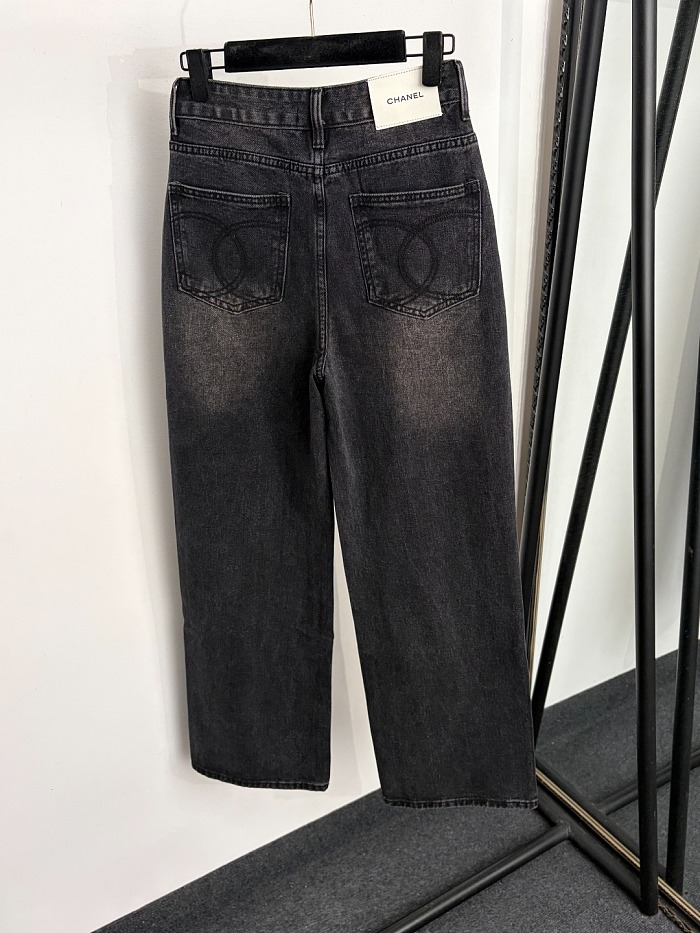 Double C Embroidered Back Pocket High Waist Straight Denim Jeans