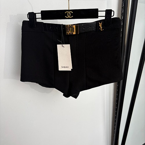 High Waist Tailored Shorts With Faux Croc Belt And Gold Metal Buckle
