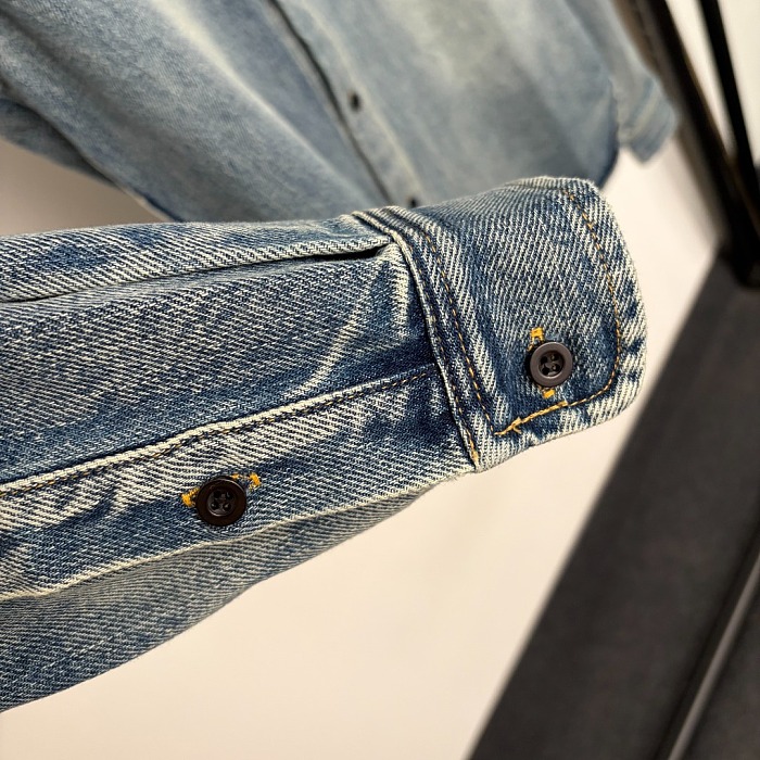 Minimalist Letter Embroidered Distressed Wash Denim Shirt Jacket
