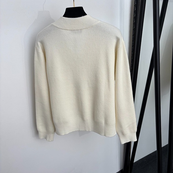 Embroidered Letter V Neck Wool Knit Pullover Sweater