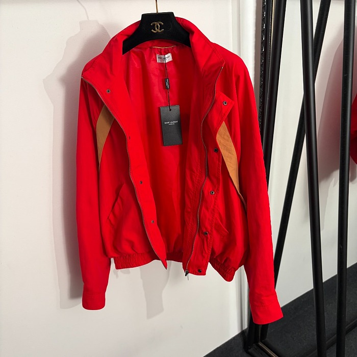 Colorblock Stand Collar Embroidered Letter Zip Up Windbreaker Jacket