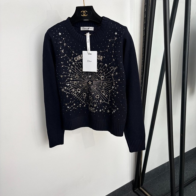 Star Rhinestone Embroidered Pullover Knit Sweater