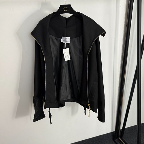 Metallic Zip Batwing Sleeve Oversized Lapel Jacket