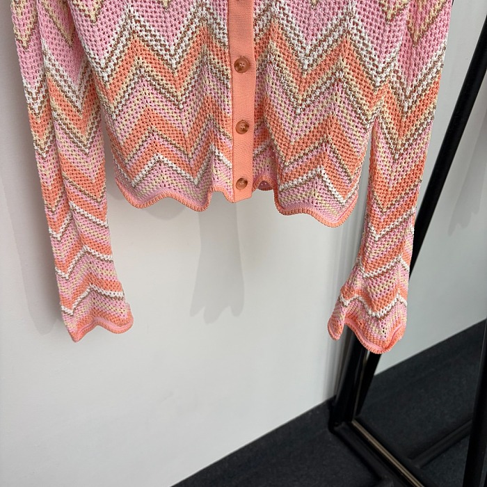 Metallic Gradient Wave Stripe Knit Cardigan And Maxi Dress Set