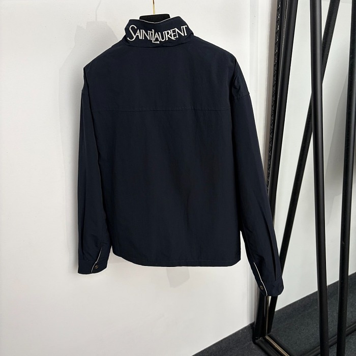 Reversible Embroidered Letter Stand Collar Utility Trench Jacket