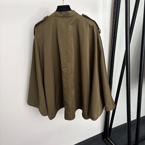 Plaid Lined Double Breasted Hooded Trench Cape Jacket
