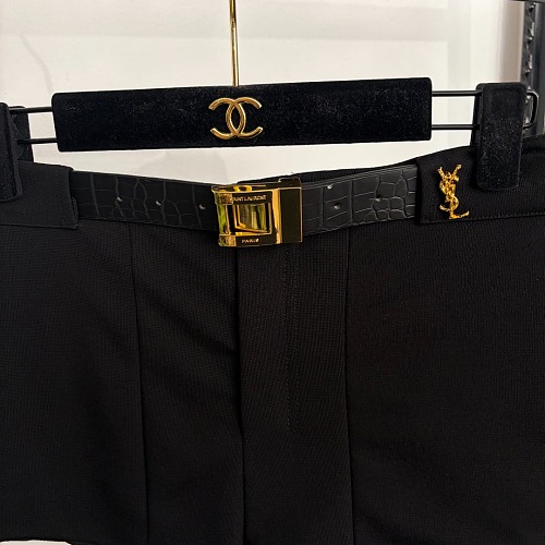 High Waist Tailored Shorts With Faux Croc Belt And Gold Metal Buckle