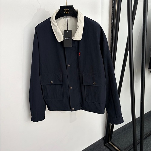 Reversible Embroidered Letter Stand Collar Utility Trench Jacket