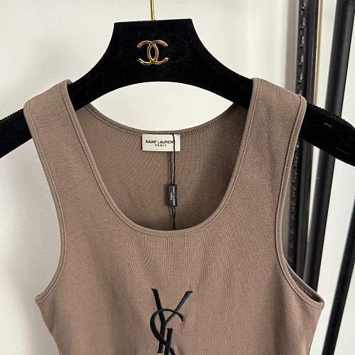 Letter Embroidered Detail Slim Fit Pure Cotton Tank Top