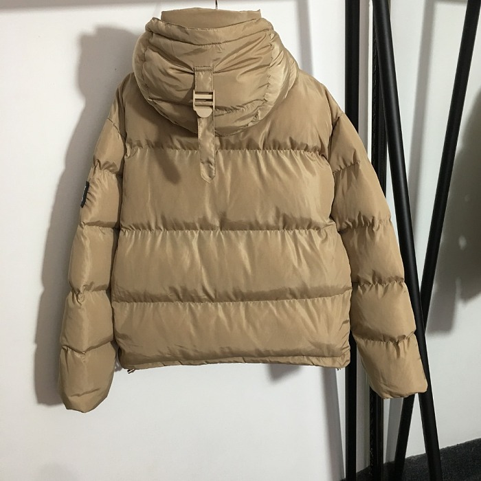 Plaid Trim Letter Graphic Faux Fur Collar Hooded Puffer Jacket