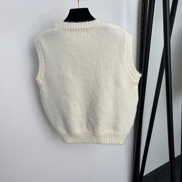 Yellow Floral Embroidery Polka Dot Knit Tank Top