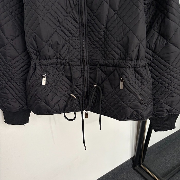 Equestrian Knight Embroidered Quilted Stand Collar Drawstring Puffer Jacket