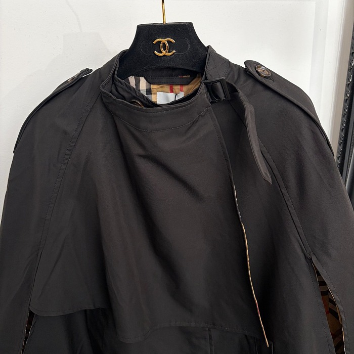 Chic Plaid Lined Button Front Hooded Cape Trench Coat