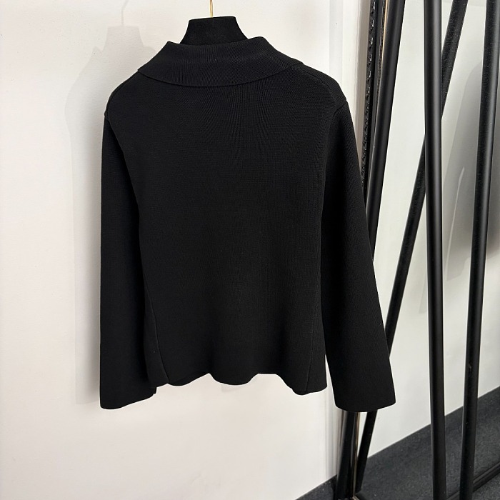 Metal Letter Brooch Single Pocket Lapel Knit Cardigan Jacket