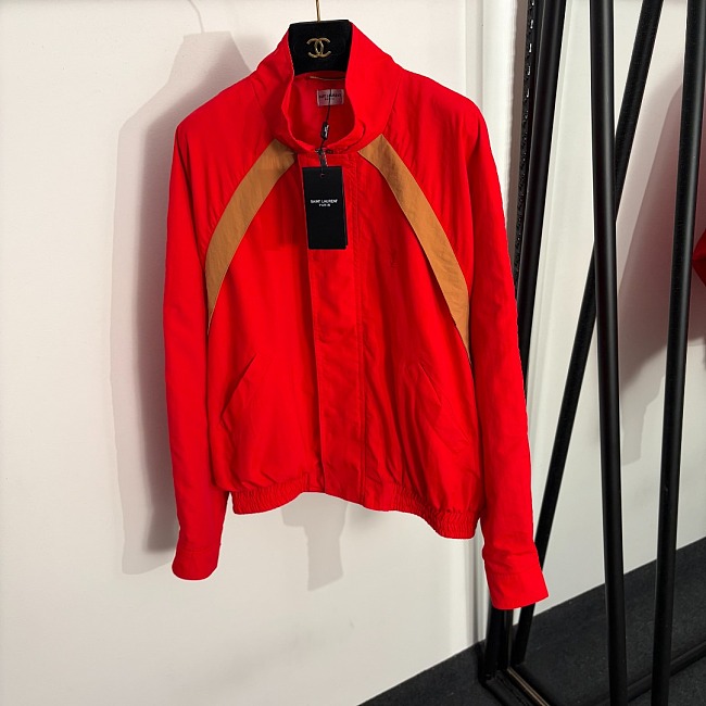 Colorblock Stand Collar Embroidered Letter Zip Up Windbreaker Jacket
