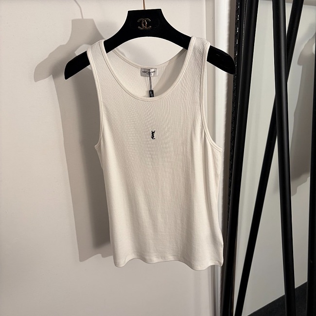 Minimalist Letter Embroidery Slim Fit Pure Cotton Tank Top