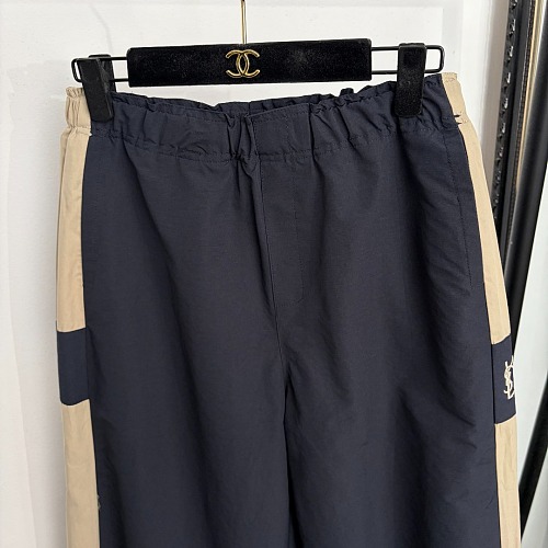 Letter Embroidered Contrast Trim Elastic Waist Casual Straight Leg Pants