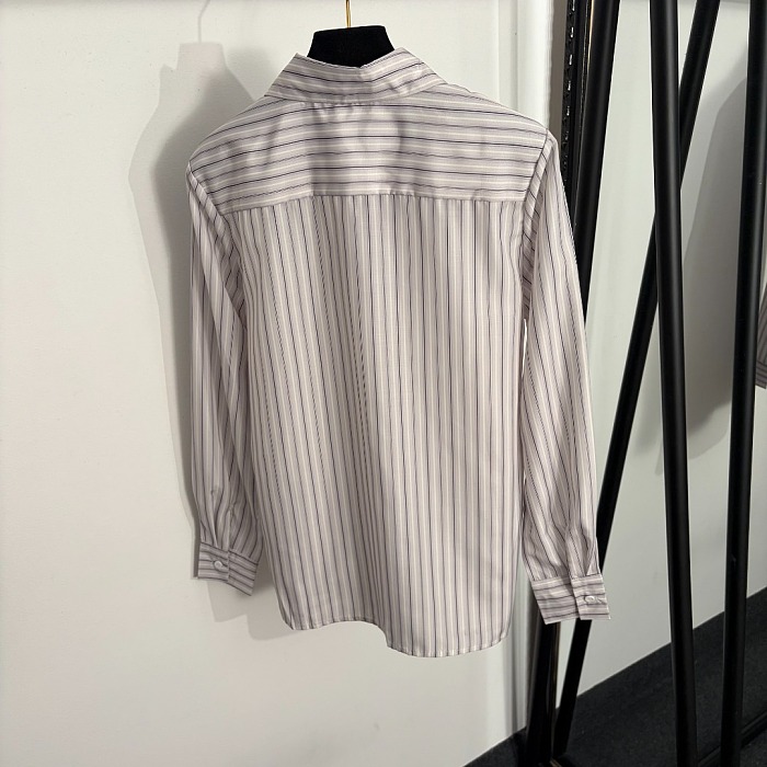 Classic Striped Embroidered Icon Detail Button Up Long Sleeve Shirt