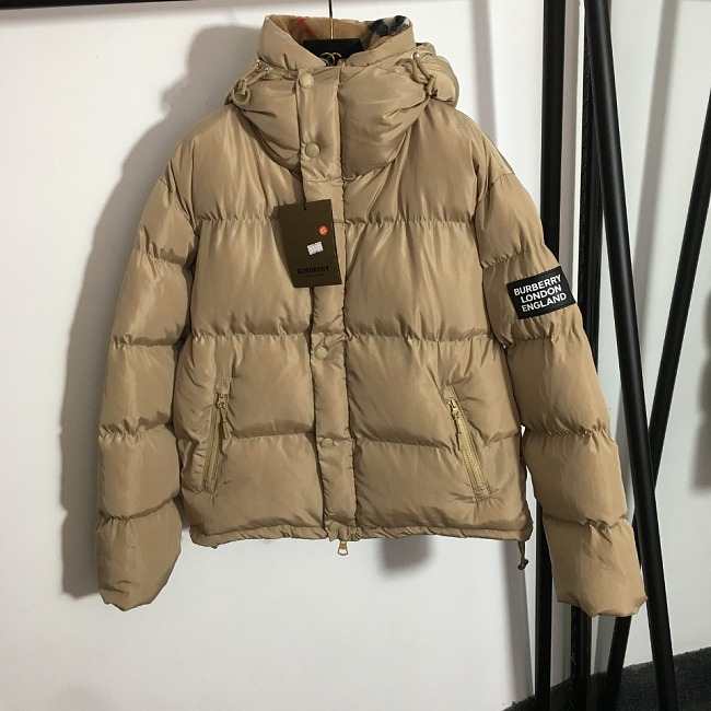 Letter Print Plaid Faux Fur Trim Hooded Padded Puffer Jacket