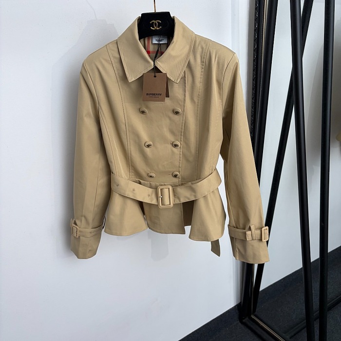 Equestrian Graphic Double Breasted Tailored Peplum Hem Trench Coat